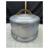 Vintage Mirro aluminum cake saver with wood