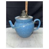 Blue speckle enamel ware kettle