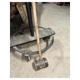 Large antique wooden mallet with forged rings
