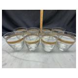 8 midcentury gold rim cocktail glasses