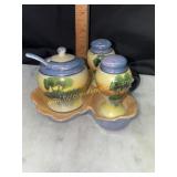 Vintage luster ware condiment set