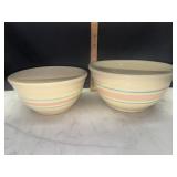 2 vintage pink and blue ovenware mixing bowls