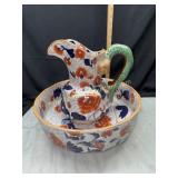 Vintage Imari style ironstone pitcher and basin