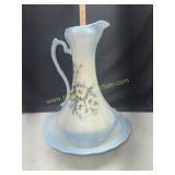 Blue ceramic pitcher and basin