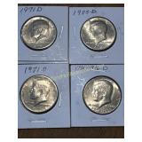 4 Kennedy half dollars (2)1971D (1)bicentennial D