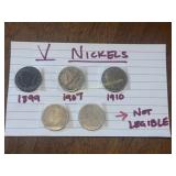 Group of V nickels