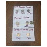 Group of silver coins dimes Buffalo nickels and