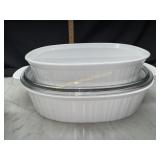 2 French white corningware baking dishes one lid