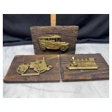 Vintage 3D wood and metal wall plaques- train,