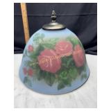 Reverse painted glass lamp shade blue with roses