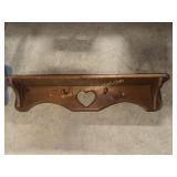 1990s wooden cut out heart pine wall shelf