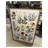 Textile art embroidered floral tapestry