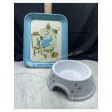 Norman Rockwell tray and dog bowl
