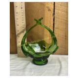 Vintage blown glass green basket