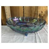 Blue carnival footed fruit bowl