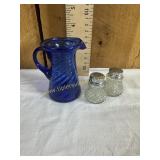 Cobalt art glass creamer and shakers