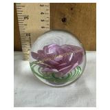 Pink flower art glass paper weight