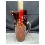 Bohemian ruby cut and clear etched pitcher