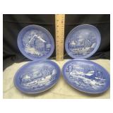 Set of 4 blue and white currier and Ives
