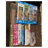 Box of puzzles and books