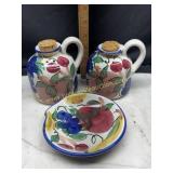 Patton pottery salt and pepper shakers and spoon