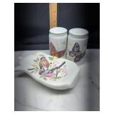 Bullfinch spoon rest and butterfly salt and