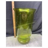Green etched glass vase