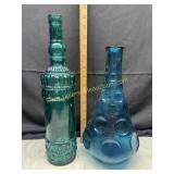 Mid century blue empoli glass genie bottle and