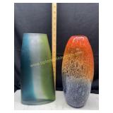 2 art glass vases