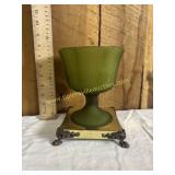 Satin glass avocado green compote on brass claw