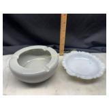 Pottery and milk glass ashtrays