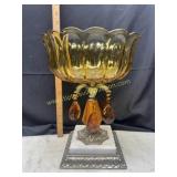 Vintage amber glass stand with prisms centerpiece