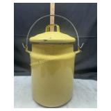 Vintage yellow spatter enamel mill can