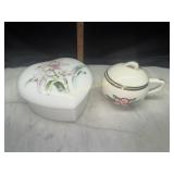 Iris heart shaped trinket box and sugar bowl
