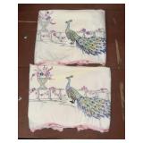 Pair of hand embroidered peacock pillow cases