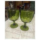 2 vintage Bartlett Collins avocado green goblets