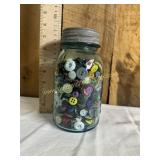 Blue fruit jar of buttons zinc lid