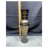 Vintage Indian brass vase with black enamel