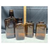 Vintage amber glass flask, apothecary bottle and