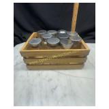Spice jars in small wood crate