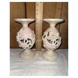 Pair of Valerie Parr Hill scroll egg candle