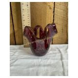 Red Hand blown swung vase art glass red and gold