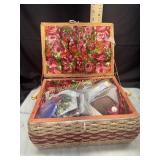 Vintage sewing basket and contents