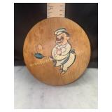 Kitschy chef 1950s hand painted wooden burger