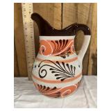 Hand painted Mexican clay pottery pitcher
