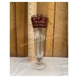 Cranberry and clear vase