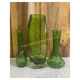 3 green vases