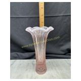 Fenton pink opalescent ribbed vase with scalloped
