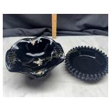 Ransburg glass black amethyst hand painted bowl