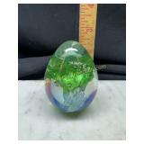 Egg shaped art glass paperweight artist signed